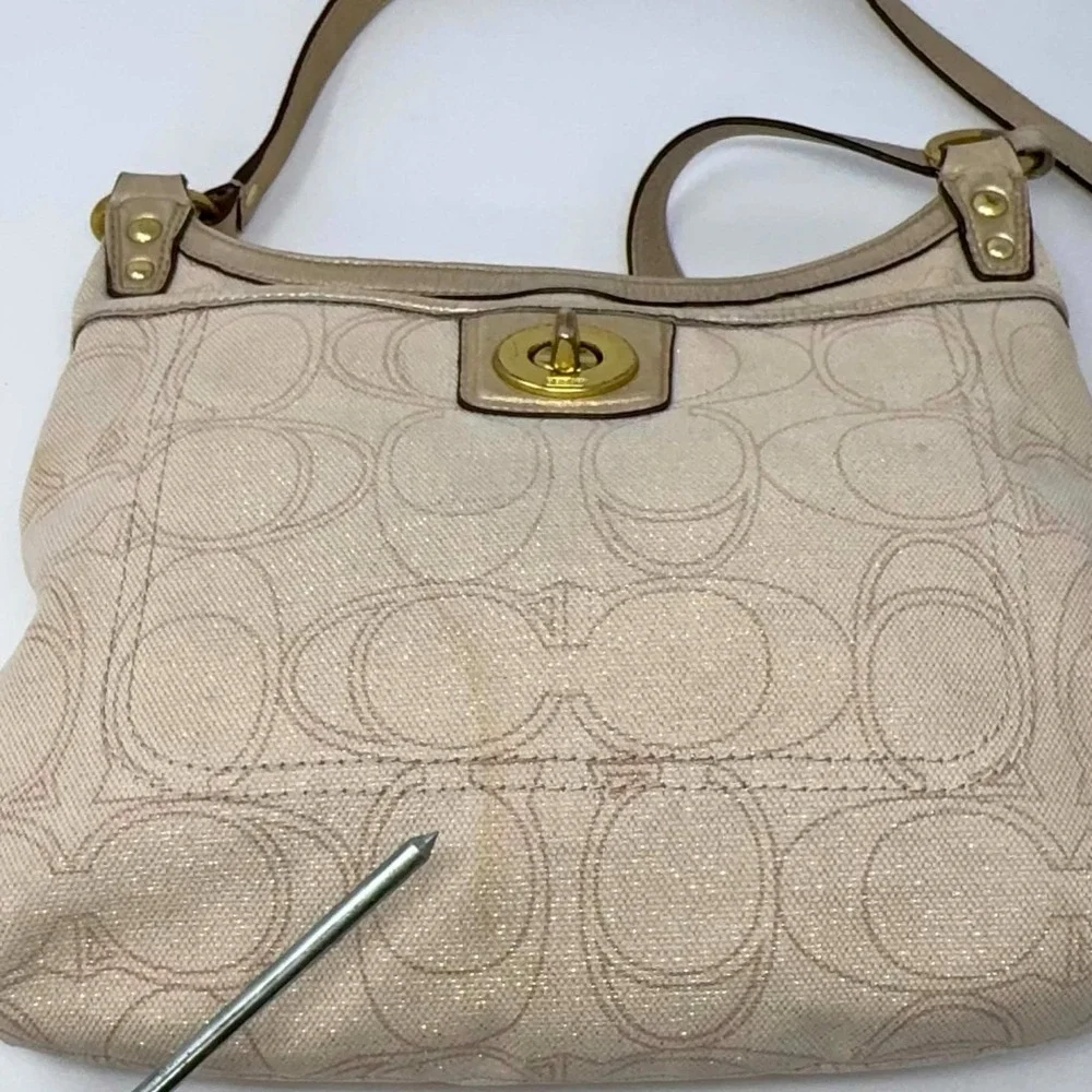 Coach F19260 Signature‎ Lurex Turnlock Crossbody Shoulder Bag Champagne Gold